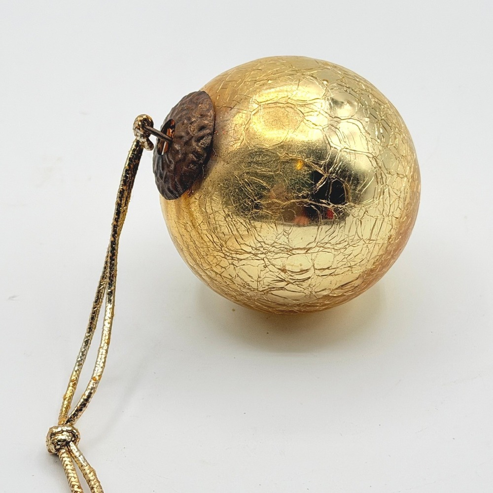 Midwest German Kugel Style Crackle Vintage Gold Ornament Christmas Glass Round